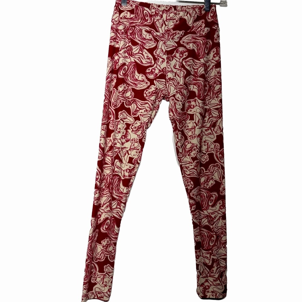 Lularoe Disney Princess Legging Burgundy Pink Beige OS Snow White Belle Rapunzel - Picture 2 of 7